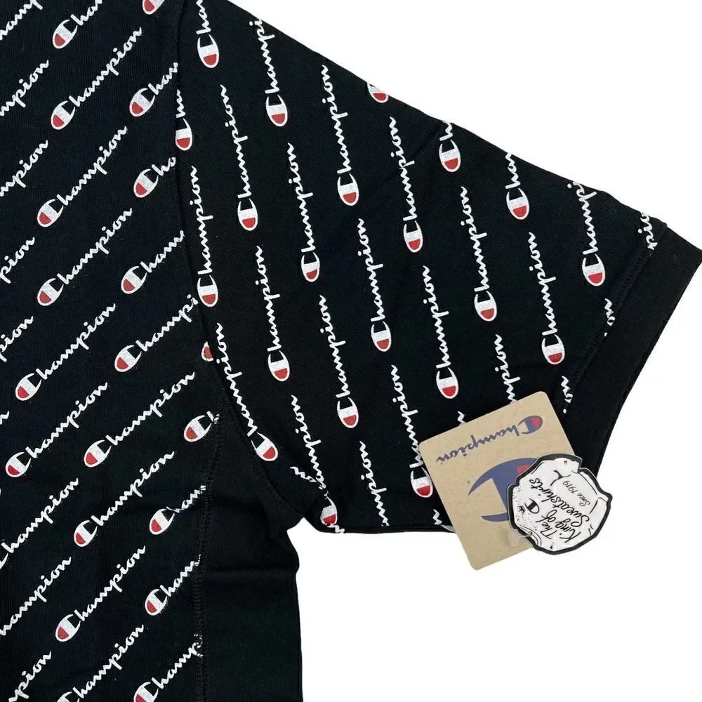 New Champion Men US S Small Black Polo Short Sleeve Logo Pattern 3-Button Jersey - Picture 6 of 10
